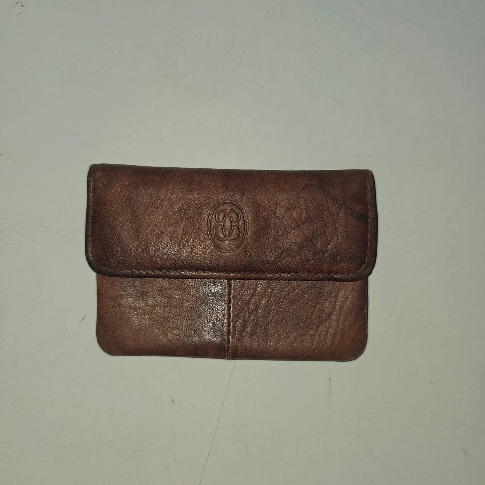Buxton Vintage Brown Genuine Leather Coin Purse Card Holder Snap Zipper Wallet